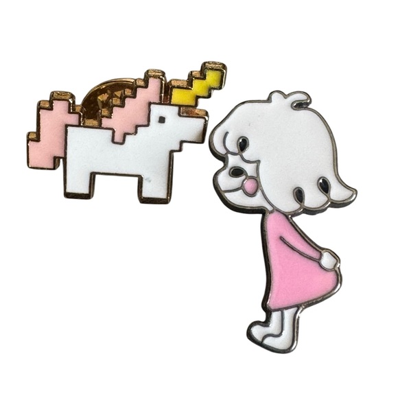 Jewelry - Pixel Unicorn and Girl Enamel Pin Set